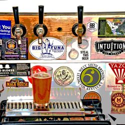 Baxter's Brewhouse Inn, Bed and Brew - Our keezer. Bring a sticker and slap it on!!