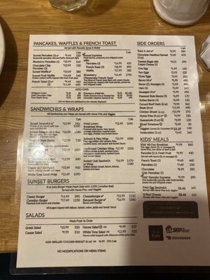Menu photo 1 Sunset Grill Restaurant Toronto, ON Menu photo 1 Sunset Grill Restaurant Toronto, ON