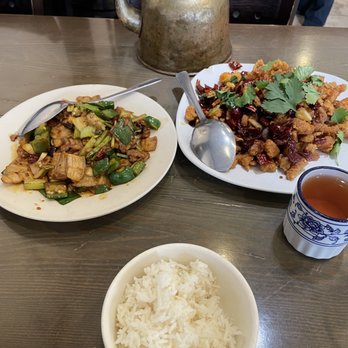 Spicy Hunan - Left: twice cooked pork hunan style Right: house special diced chicken with peppers - Chinese Near Me - Houston, Texas Spicy Hunan - Left: twice cooked pork hunan style Right: house special diced chicken with peppers - Chinese Near Me - Houston, Texas