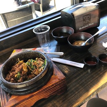 Burning Rice - Spicy Bulgogi with spinach instead of rice... So good (Excuse the picture, I had already dug in) SO Yummy!! - Korean Near Me - The Colony, Texas