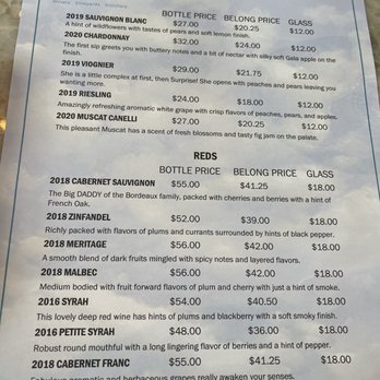 Julie's Dream Winery - Wine menu. - Wine Tasting Room Near Me - Temecula, California