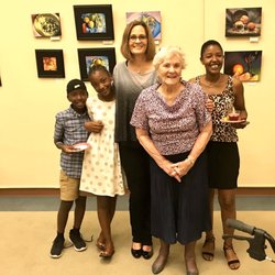 Richmond Public Library Main - Lovely still life pieces on the wall, the artist with friend and family
