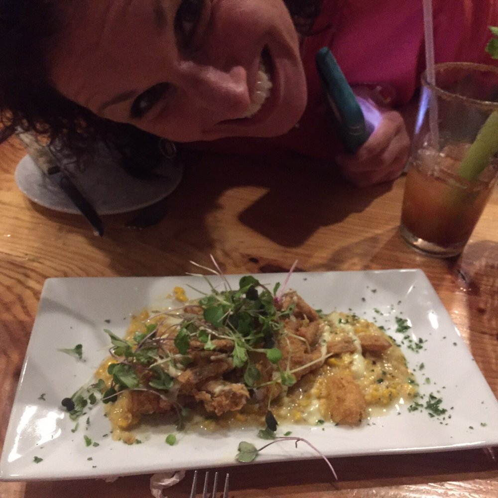 Rustic Table - Best soft shell crab served over creamed corn! Delicious!! - Southern Near Me - Pawleys Island, South Carolina