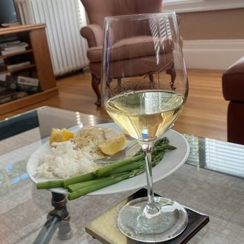 Drew Dowsett Wines - A glass of 2020 Drew Dowsett Wines Chardonnay with a dinner of fish, asparagus and rice. It paired beautifully - Wine Tasting Room Near Me - Corte Madera, California Drew Dowsett Wines - A glass of 2020 Drew Dowsett Wines Chardonnay with a dinner of fish, asparagus and rice. It paired beautifully - Wine Tasting Room Near Me - Corte Madera, California