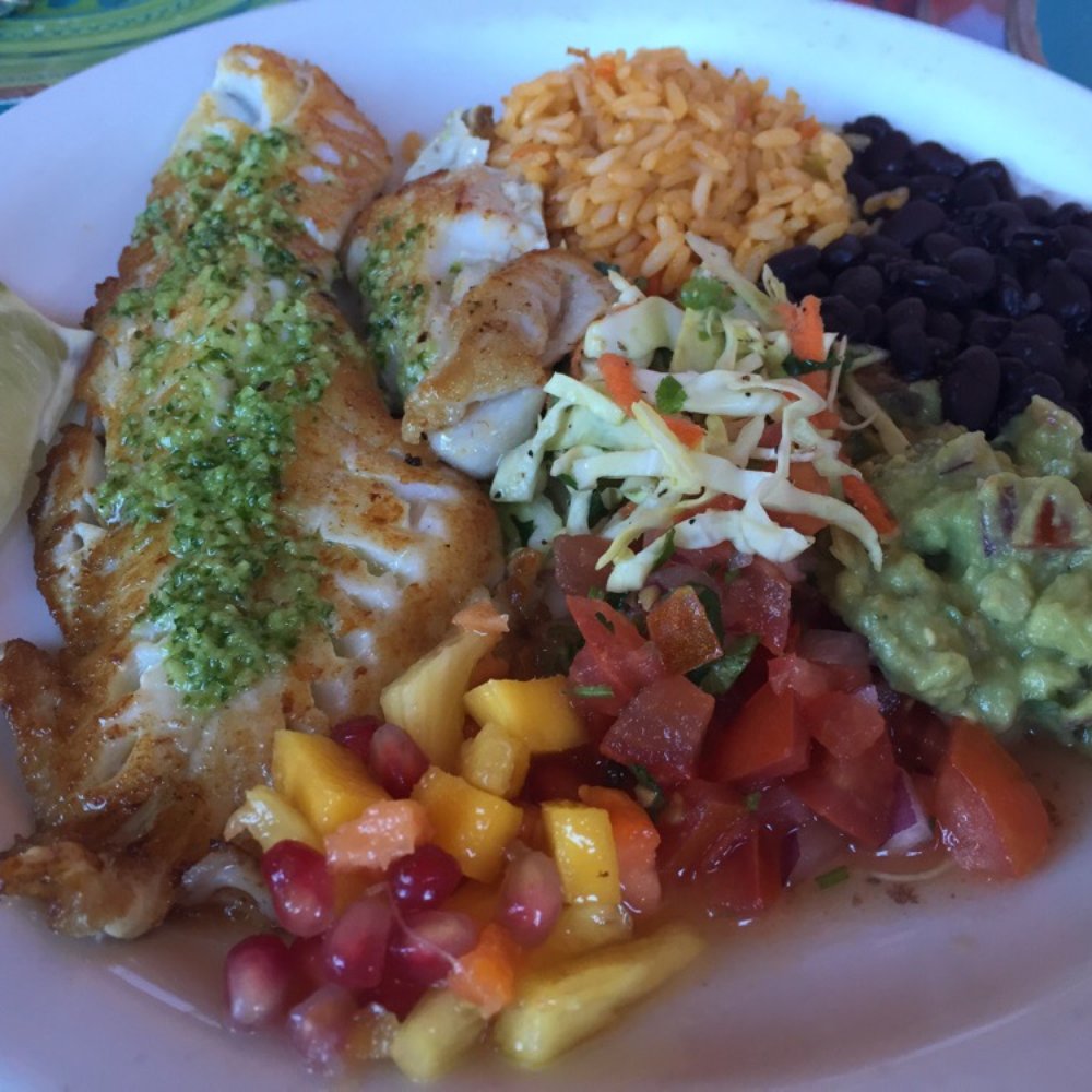 Café Capistrano - Oh yeah my fish taco plate!!! Colorful and yum - American Near Me - Half Moon Bay, California