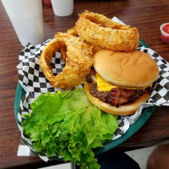 4U Cafe - Onion cheeseburger with bacon. $12.35 - American Near Me - Oklahoma City, Oklahoma