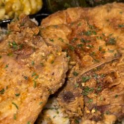 Blaisican Soul Food - Pork chops, rice & gravy , Mac & cheese