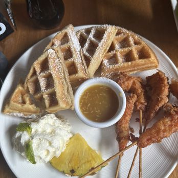 ININE Bistro - Pina Colada Jumbo Shrimp and Waffles - Waffles Near Me - New York, New York