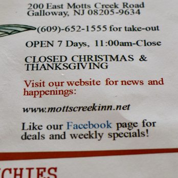Mott's Creek Inn - Hours - Bars Near Me - Galloway, New Jersey Mott's Creek Inn - Hours - Bars Near Me - Galloway, New Jersey
