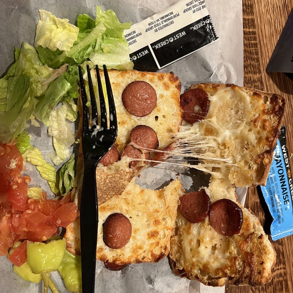Mountain Mike's Pizza - Louisiana hot link sandwich!!!! 6 pieces of nickel sized slices of protein.... In fact smaller than a whole link... what a rip off!!! - Pizza Near Me - Fremont, California Mountain Mike's Pizza - Louisiana hot link sandwich!!!! 6 pieces of nickel sized slices of protein.... In fact smaller than a whole link... what a rip off!!! - Pizza Near Me - Fremont, California