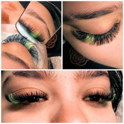 Volume lashes with a pop of green!