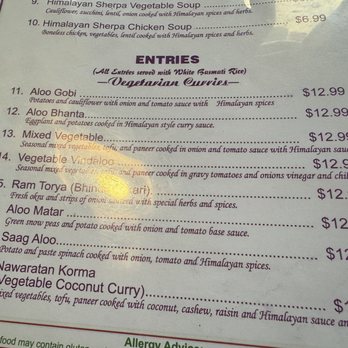 Himalayan Sherpa Cuisine - I think they mean "Entrées"! - Himalayan/Nepalese Near Me - Carlsbad, California Himalayan Sherpa Cuisine - I think they mean "Entrées"! - Himalayan/Nepalese Near Me - Carlsbad, California
