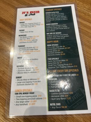 Menu photo 1 JT's Pizza & Pub Plain City, OH Menu photo 1 JT's Pizza & Pub Plain City, OH