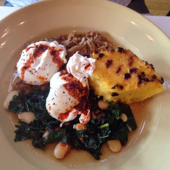 Chez Panisse - Poached eggs, pork ragu, crispy polenta, kale and beans - New American Near Me - Berkeley, California Chez Panisse - Poached eggs, pork ragu, crispy polenta, kale and beans - New American Near Me - Berkeley, California