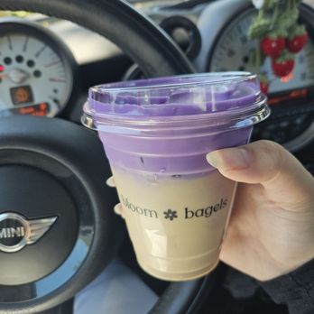 Bloom Bagels - vanilla latte with ube cold foam - Bagels Near Me - Campbell, California