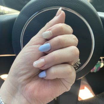 Pure Nails Spa - Short almond/round nails with cute chrome design - Nail Salons Near Me - Pasadena, California