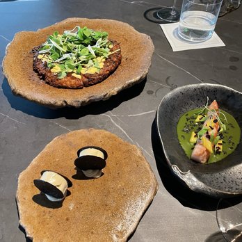 Cyrus - First course: foie gras Oreos, mango lobster, and okonomiyaki - French Near Me - Geyserville, California
