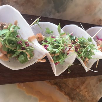Rigo - Daikon tacos with shredded pork and chipotle sauce - Spanish Near Me - Honolulu, Hawaii Rigo - Daikon tacos with shredded pork and chipotle sauce - Spanish Near Me - Honolulu, Hawaii