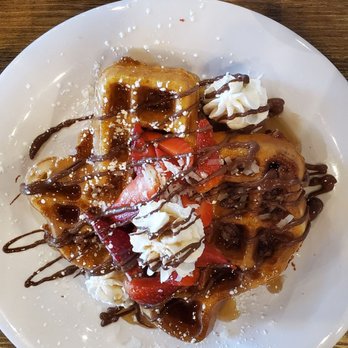 Cafe Republic - Strawberry Nutella Waffle - Breakfast & Brunch Near Me - Fort Worth, Texas