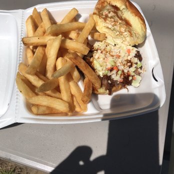 Porky's Bbq - a sandwich and french fries - Barbeque Near Me - Capron, Virginia