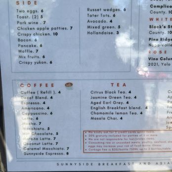 Sunny Side Breakfast - Menu as of May 10, 2025 - Breakfast & Brunch Near Me - Sacramento, California Sunny Side Breakfast - Menu as of May 10, 2025 - Breakfast & Brunch Near Me - Sacramento, California