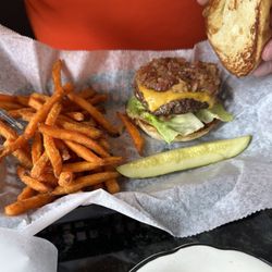Chatters Bar and Grill - The Bourbon Bacon Burger! My husband said, "nailed it!"