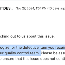 Oliphant Design - Email from Oliphant admitting a defect