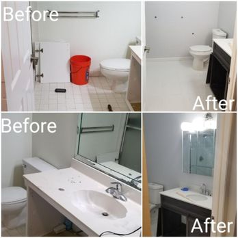 Mr. Jman General Skilled Labor - Bathroom Remodel: shower pan, shower wall tile, shower floor tile, floor tile, vanity, entire back wall, light fixture & hardware replaced. - Handyman Near Me Mr. Jman General Skilled Labor - Bathroom Remodel: shower pan, shower wall tile, shower floor tile, floor tile, vanity, entire back wall, light fixture & hardware replaced. - Handyman Near Me