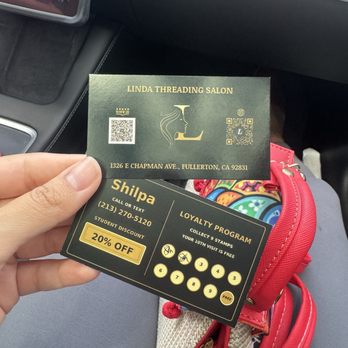 Linda Threading Salon - Rewards card stamp card - Threading Services Near Me - Fullerton, California Linda Threading Salon - Rewards card stamp card - Threading Services Near Me - Fullerton, California