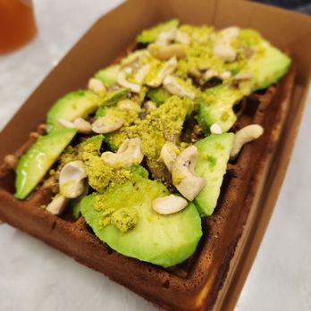 Crisp N Fluff - Avacado waffle with cashew and pistachio. - Waffles Near Me - Sherman Oaks, California Crisp N Fluff - Avacado waffle with cashew and pistachio. - Waffles Near Me - Sherman Oaks, California