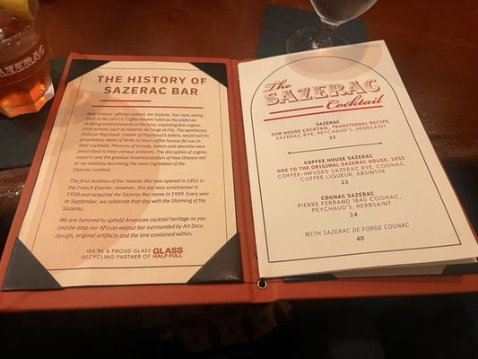 Menu photo 1 The Sazerac Bar New Orleans, LA Menu photo 1 The Sazerac Bar New Orleans, LA