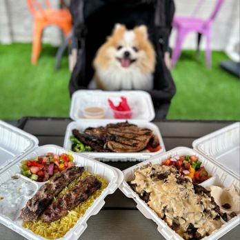 Fatima Bazaar & Grill - Clockwise: Ribeye Steak ($19.99), Beef & Lamb Shawarma Plate ($25.99), Kofta Kabab Plate ($15.99) - International Grocery Near Me - Santa Clara, California