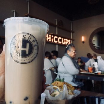 Hiccups Veo Cafe - Split Cup: Horchata Milk Tea and Golden Milk Tea w/ boba - Asian Fusion Near Me - Carson, California