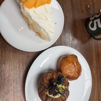 Republique - Mango calamansi cake, crème brûlée pastry and a blueberry pastry - French Near Me - Los Angeles, California Republique - Mango calamansi cake, crème brûlée pastry and a blueberry pastry - French Near Me - Los Angeles, California