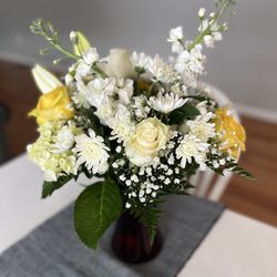 Ruth's Roses - Red vase for obituary? Beautiful flowers not vase