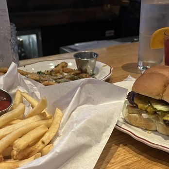 Zinburger - Pitcher of zingria, Basket of Hand-Cut Fries, 4 Cheese Burger Pull-Aparts (and Zucchini Fries in the back) - Burgers Near Me - Tucson, Arizona Zinburger - Pitcher of zingria, Basket of Hand-Cut Fries, 4 Cheese Burger Pull-Aparts (and Zucchini Fries in the back) - Burgers Near Me - Tucson, Arizona