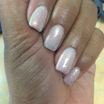 Acryliq Nails - Natural pink powder with fairy dust. Pictures don't do justice of the shine! - Nail Salons Near Me - Canoga Park, California