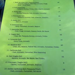 Wednesday sushi menu Wednesday sushi menu