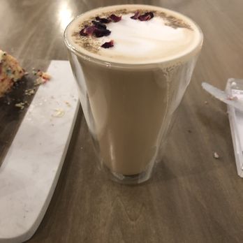 Scratchboard Kitchen - Rose cardamom latte garnished with rose petals - Breakfast & Brunch Near Me - Arlington Heights, Illinois Scratchboard Kitchen - Rose cardamom latte garnished with rose petals - Breakfast & Brunch Near Me - Arlington Heights, Illinois