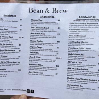 Bean & Brew - Half of the menu - Breweries Near Me - Batavia, Ohio