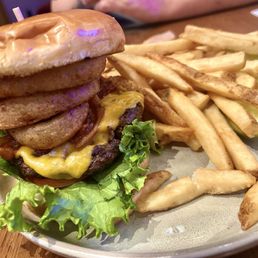 Roadhouse burger and fries