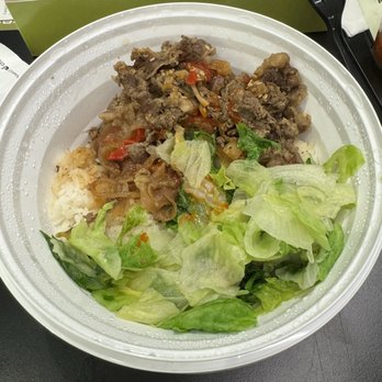 Thaihee - Signature Roasted Beef Bibimbap - really just stir fried beef with a side of steamed lettuce on rice - Korean Near Me - Flushing, New York