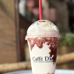 Strawberry cheesecake milkshake made in our coffee shop.