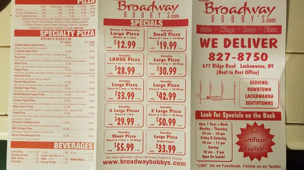 Menu photo 2 Broadway Bobby's Pizzeria Lackawanna, NY Menu photo 2 Broadway Bobby's Pizzeria Lackawanna, NY