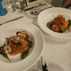 Angel hair entree divided into two
