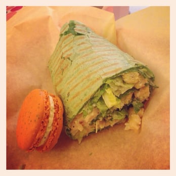 Cafe Encore - Supreme chicken caesar wrap and a passion fruit macaron - Coffee & Tea Near Me - San Francisco, California Cafe Encore - Supreme chicken caesar wrap and a passion fruit macaron - Coffee & Tea Near Me - San Francisco, California