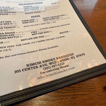 Kimchi Smoke BBQ Shack - a menu on a table - Barbeque Near Me - Ridgewood, New Jersey