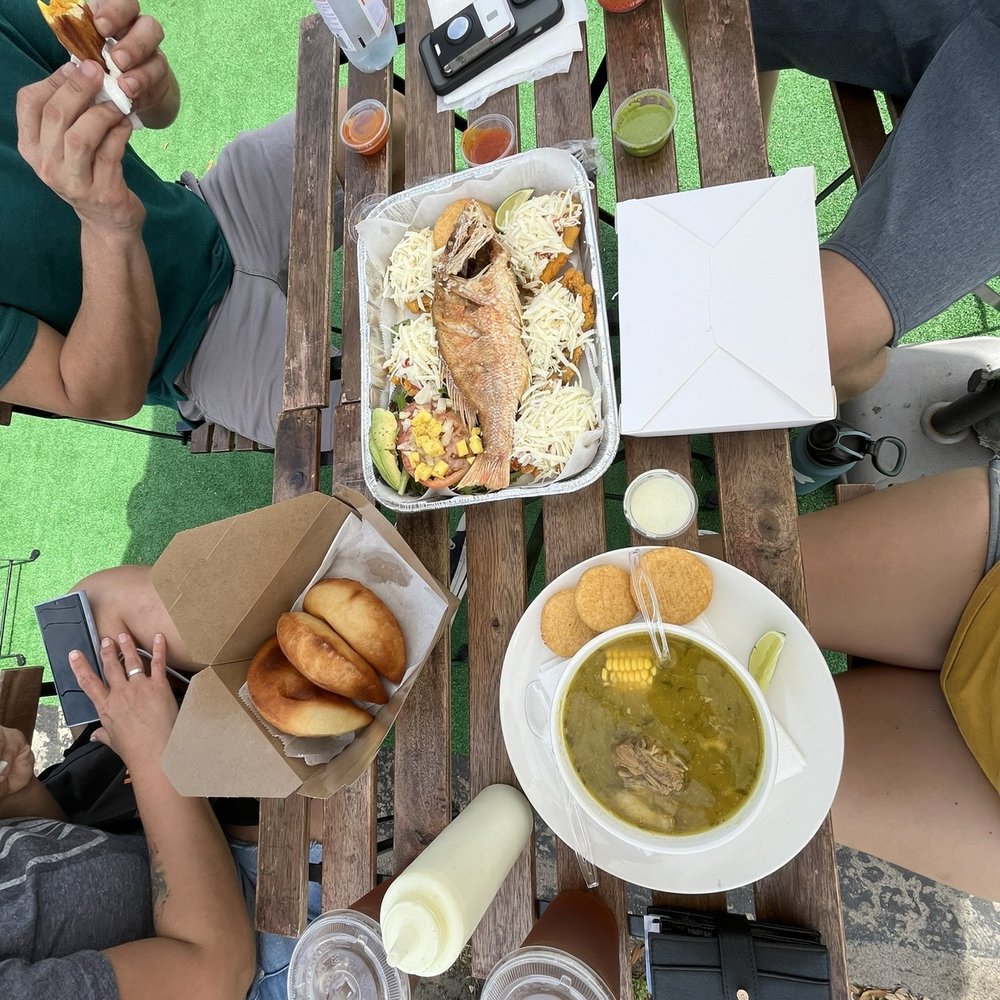 Beef soup, fried snapper, empanadas