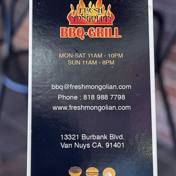 Fresh Mongolian BBQ & Grill - Business Card. They do catering as well! - Mongolian Near Me - Van Nuys, California