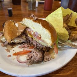 Holy Smokin Butts BBQ - 3/4 lb burger and fries. Great lunch for ~$14.00 including drink.